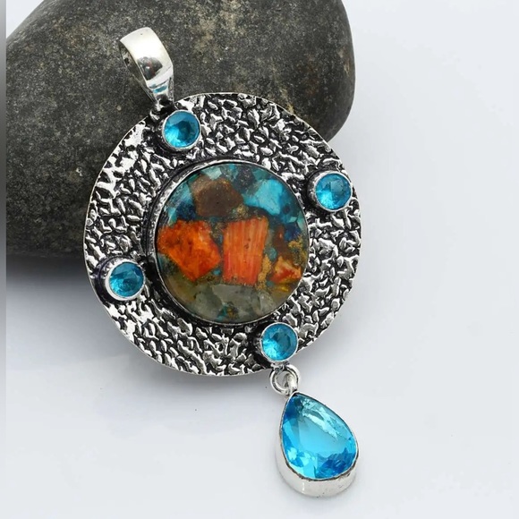 OYSTER TURQUOISE/TOPAZ PENDANT - Picture 3 of 3